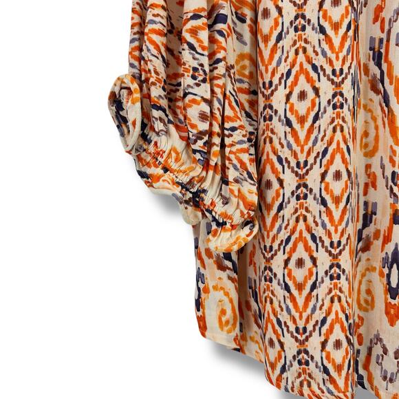 New Democracy Ikat Print Ruffle Collar 3/4 Sleeve Shirt Womens Plus Size 1X - Picture 5 of 8
